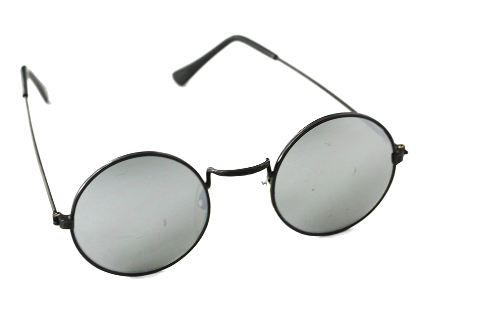 Sort rund solbrille i Lennon look. metal stel med linser