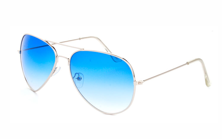 Metal pilot solbrille med blÃ¥ glas - Design nr. 3474