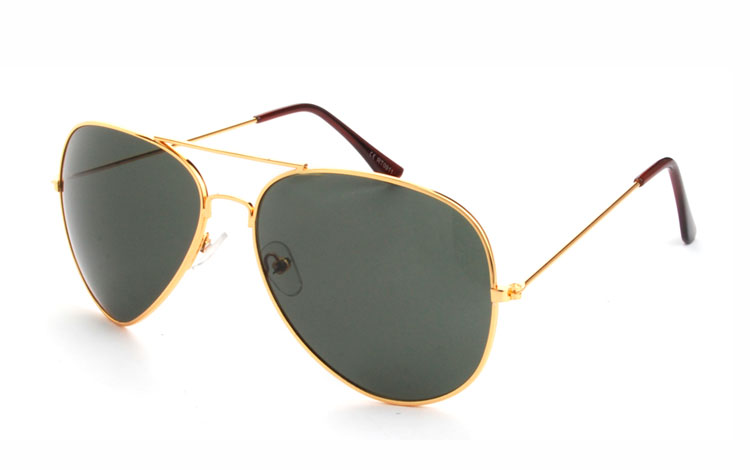 Guldfarvet aviator solbrille med grÃ¸nlige glas - Design nr. 3477