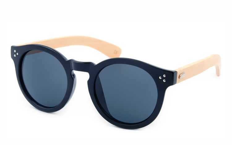 Rund bambus solbrille med sort front - Design nr. 3496