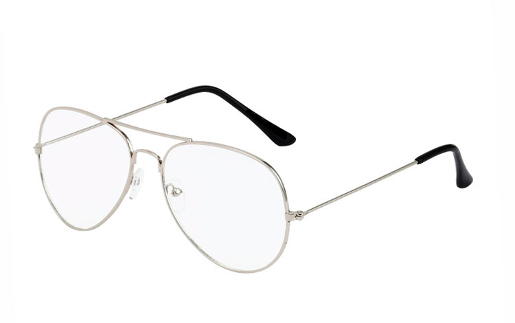 NÃ¸rdebrillen ogsÃ¥ kaldet aviator modellen med klart glas - Design nr. 3517