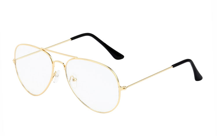 Flot enkelt aviator brille i guldfarvet stel uden styrke - Design nr. 3518