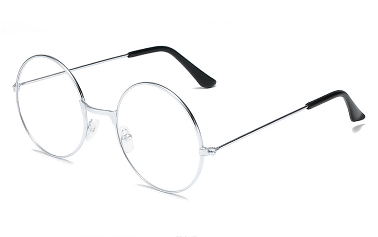 SÃ¸lvfarvet metal brille med klart glas uden styrke - Design nr. 4392