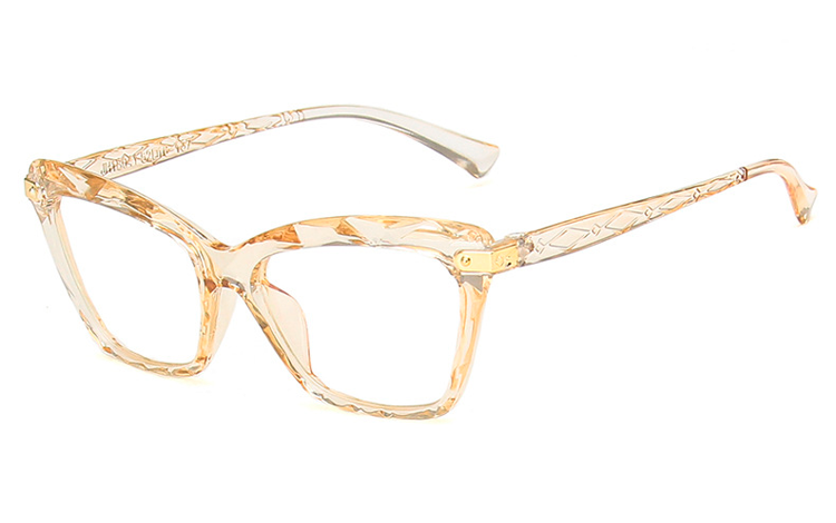 Champagnefarvet cat-eye brille i mÃ¸nstret og indgraveret glas. - Design nr. 4395