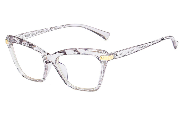 GrÃ¥ transparent cat-eye brille i mÃ¸nstret og indgraveret glas. - Design nr. 4397