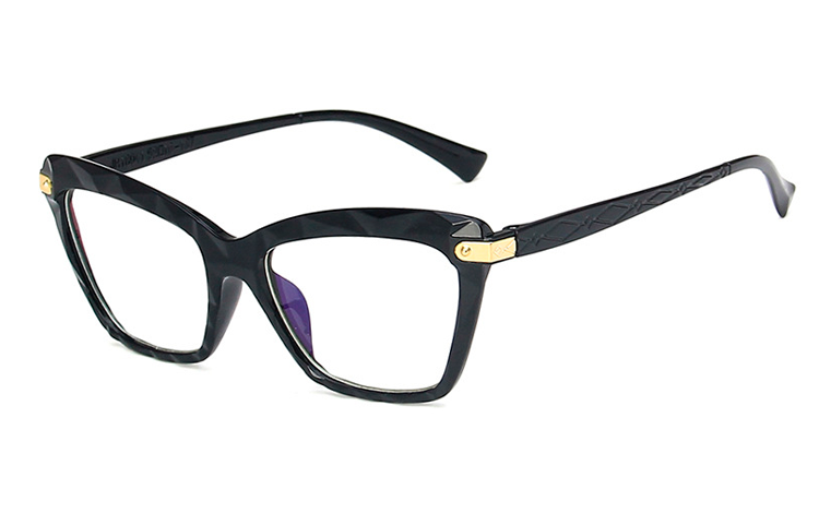 Sort cat-eye brille i mÃ¸nstret og indgraveret glas. - Design nr. 4398