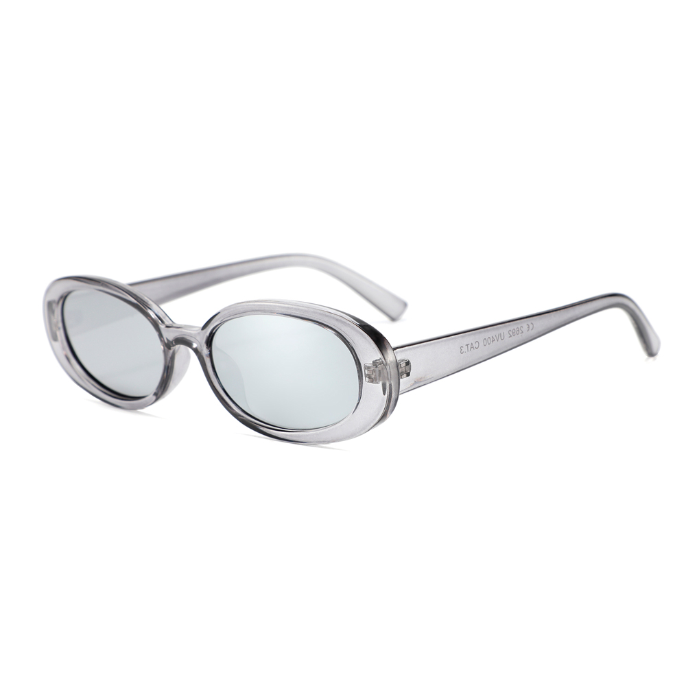 Smuk oval solbrille i transparent grÃ¥ med spejlglas - Design nr. 4554