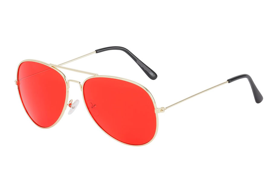Guldfarvet aviator solbrille med rÃ¸de linser - Design nr. s3744
