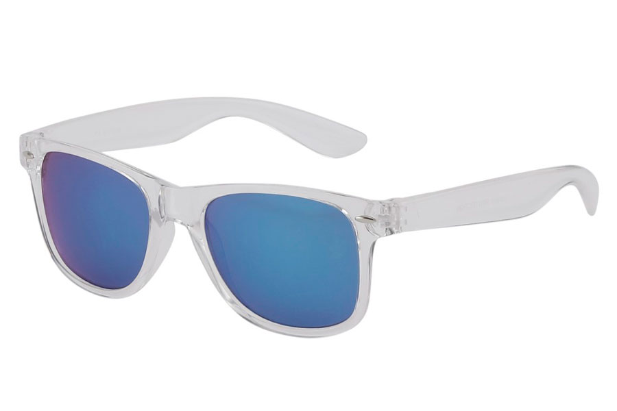 Solbrille i transparent stel med spejlglas i blÃ¥ nuancer.  - Design nr. 3826