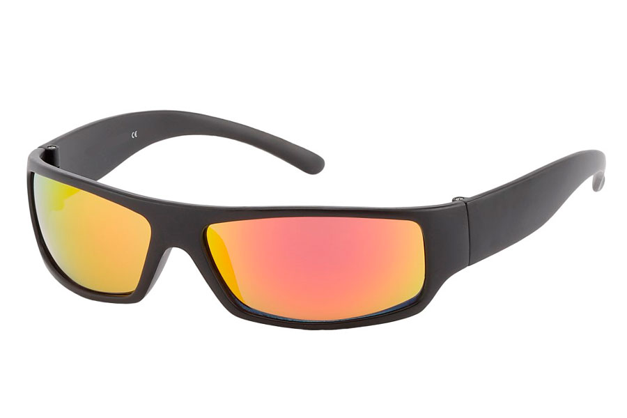 Maskulin mat sort solbrille med spejlglas i rÃ¸d-orange. - Design nr. 3834