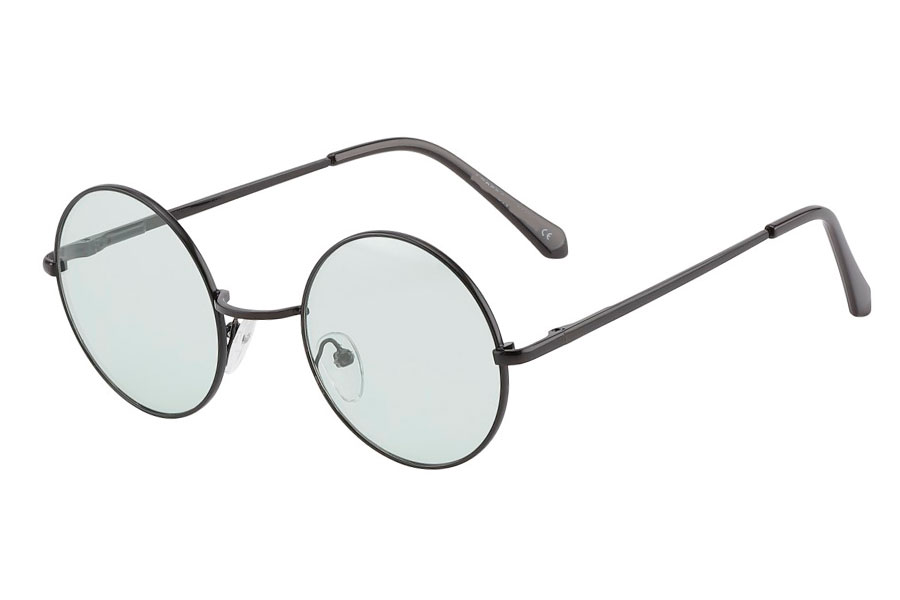 Rund lennon brille i sort metalstel med lysegrÃ¸nne linser.  - Design nr. 3849