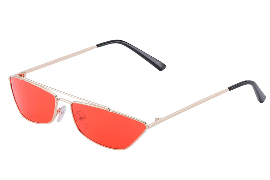 LÃ¦kker smal cat eye solbrille metalstel med rÃ¸de glas - Design nr. s3867