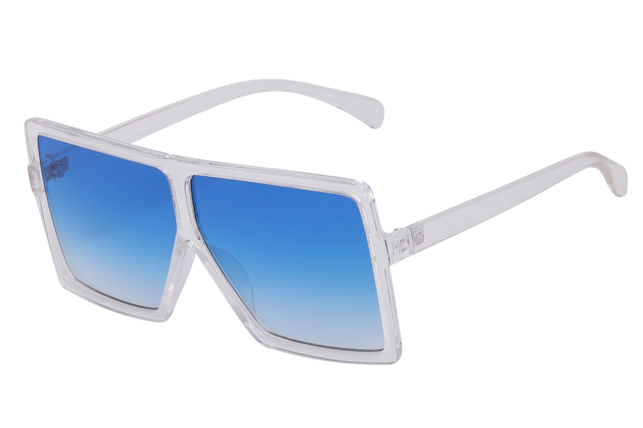 Klar transparent oversized brille med blÃ¥ linser - Design nr. s3939