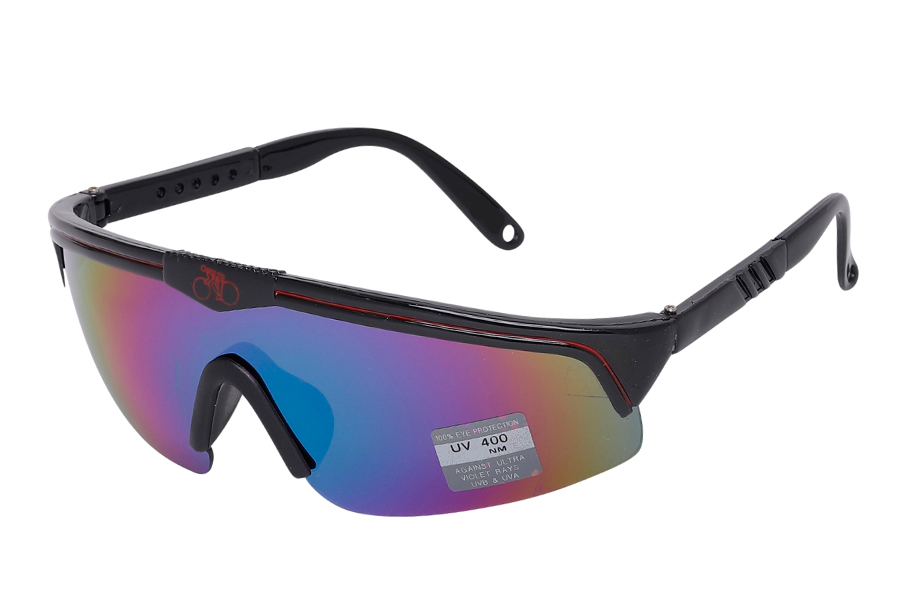 Cykelbrille i retro design med rÃ¸d stribe Ã¸verst og cykellogo - Design nr. s3944