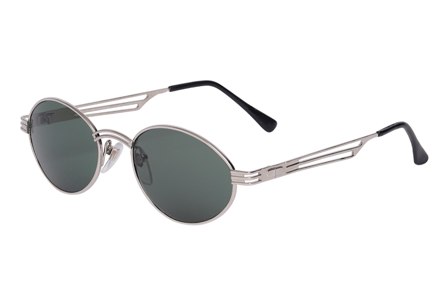 Flot sÃ¸lvfarvet oval solbrille med 