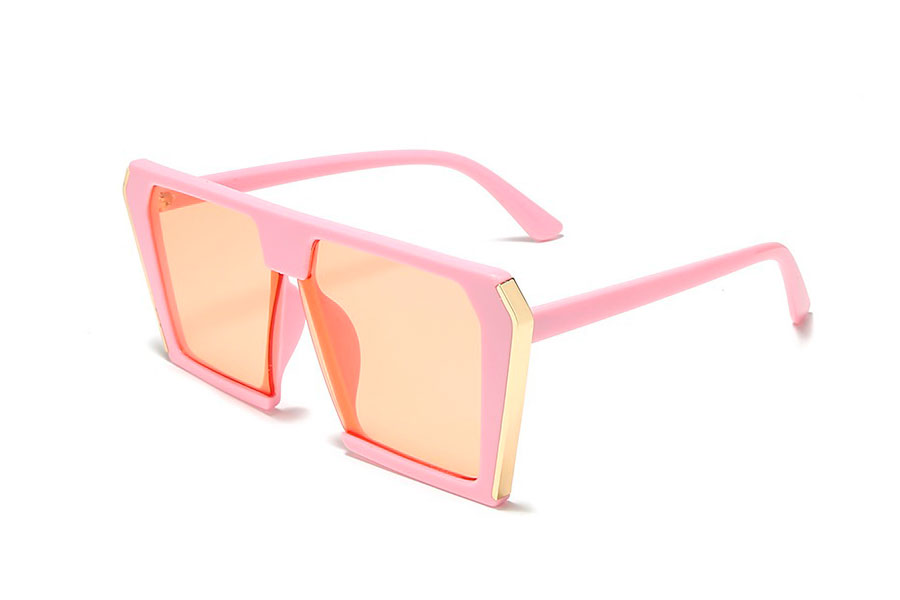 Stor lyserÃ¸d solbrille i mat kantet design med fede guld detaljer - Design nr. s4080