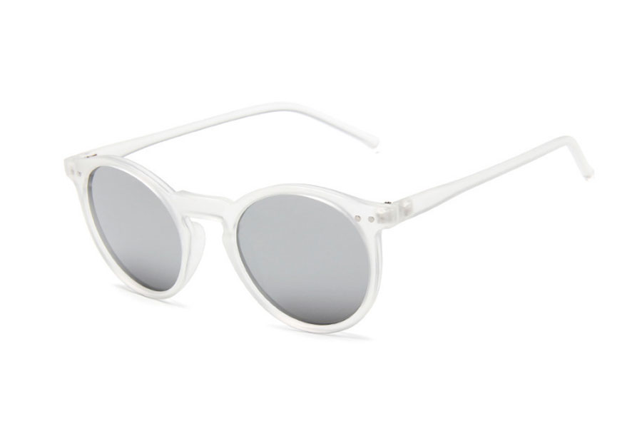 Rund solbrille i mat halv-transparent stel med sÃ¸lvfarvet spejlglas - Design nr. s4159
