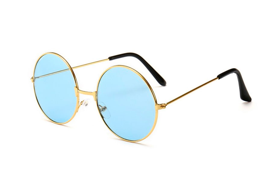 Rund guldfarvet lennon solbrille med blÃ¥ linser - Design nr. s4172