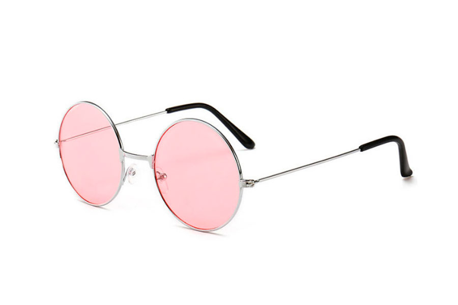 Rund sÃ¸lvfarvet lennon solbrille med lyserÃ¸de linser - Design nr. s4173