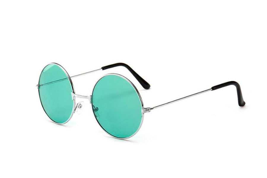 Rund solbrille i sÃ¸lvarvet rundt lennon design med lysegrÃ¸nne glas - Design nr. s4179