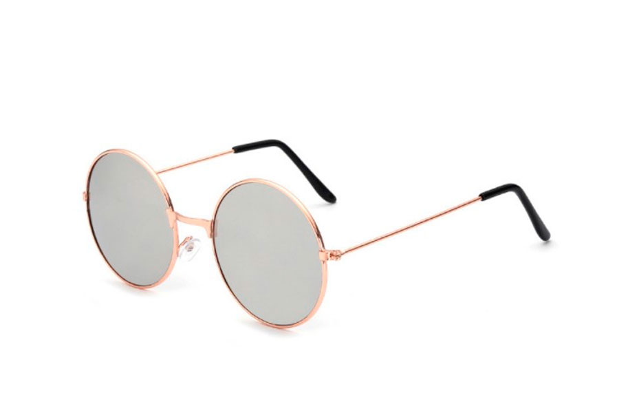 Rund solbrille i guldfarvet metal stel med sÃ¸lvfarvet spejlglas - Design nr. s4185