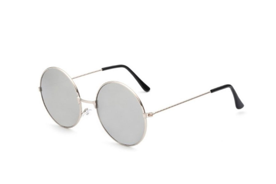 Rund metal solbrille i sÃ¸lvfarvet stel med sÃ¸lvfarvet spejlglas - Design nr. s4196