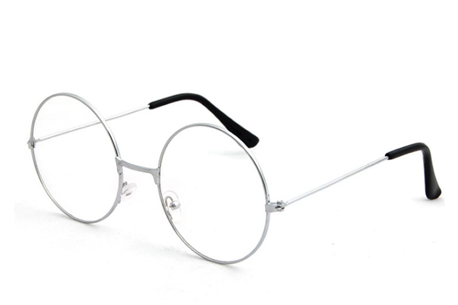 Stor sÃ¸lvfarvet metal brille i det moderigtige John Lennon look - Design nr. s4212
