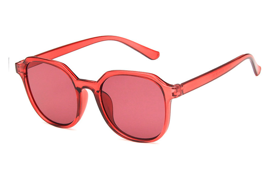 Dame solbrille i mÃ¸rk pink transparent stel med rÃ¸delige glas - Design nr. 4265