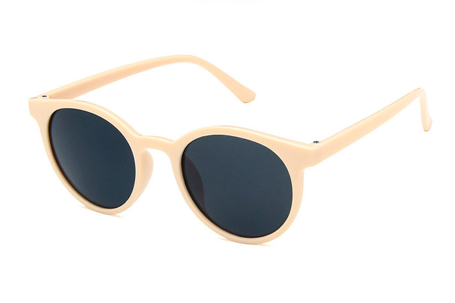 Rund solbrille i blank cremefarvet stel med grÃ¥-sorte glas - Design nr. 4273