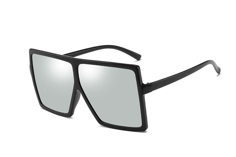 Oversize Solbrille i fladt design med sÃ¸lvfarvet spejlglas. - Design nr. 4336